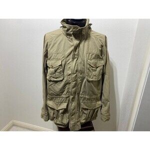 L.L. Bean Field Utility Jacket Men's Size Large Khaki Cargo Vented Full Zip Hood